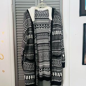 No Boundaries Black and White Hooded Knit Cardigan